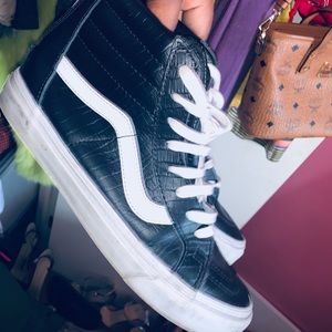 Black snake skin leather vans